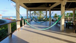 Hammocks for all! Our third-floor terrace has wonderful ocean and lagoon views for all guests to enjoy.